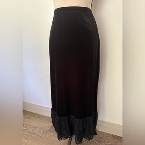 Vintage Black Velvet Maxi Skirt with lace trim